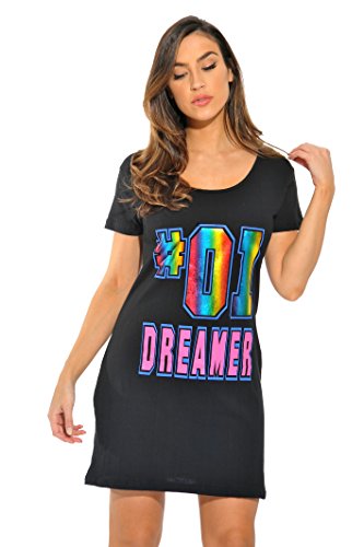 100% Cotton Sleep Dress for Women Sleeping, Black - #1 Dreamer