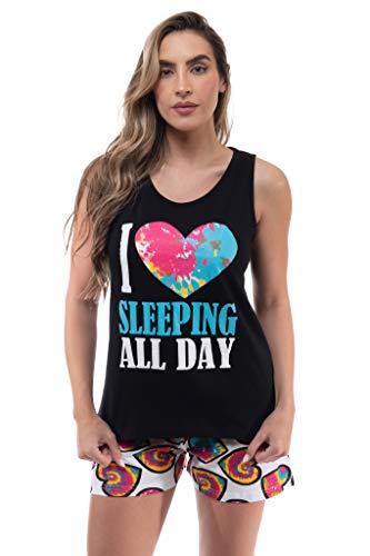 100% Cotton Women Sleepwear, Black - I Love Sleeping All Day