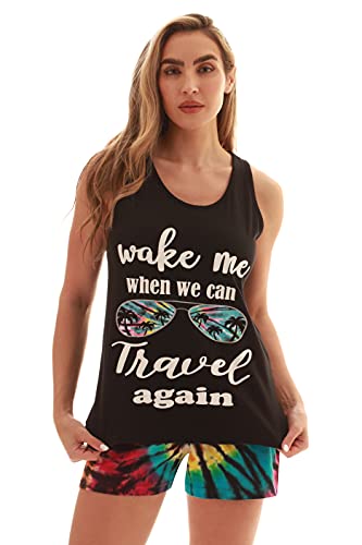 100% Cotton Women Sleepwear Pajama Sets, Black - Wake Me
