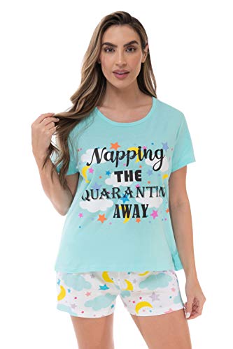 100% Cotton Women Sleepwear Pajama Sets, Blue - Napping
