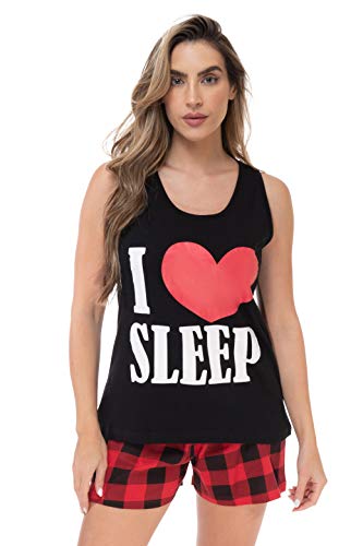 100% Cotton Women Sleepwear Pajama Sets, I Love Sleep - Black