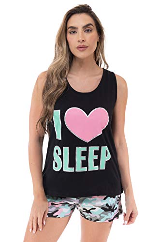 100% Cotton Women Sleepwear Pajama Sets, Love Sleep - Camo