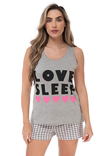 100% Cotton Women Sleepwear Pajama Sets, Love Sleep - Grey Plaid