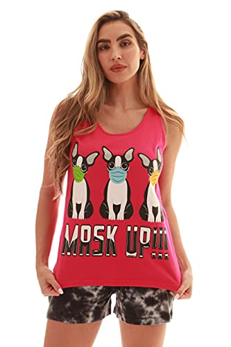 100% Cotton Women Sleepwear Pajama Sets, Pink - Dog