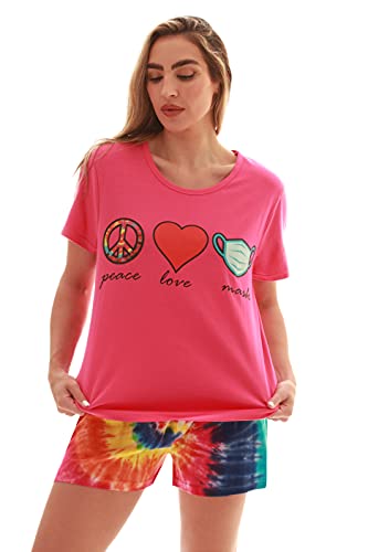 100% Cotton Women Sleepwear Pajama Sets, Pink - Tie Dye