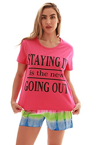 100% Cotton Women Sleepwear Pajama Sets, Tie Dye Rainbow