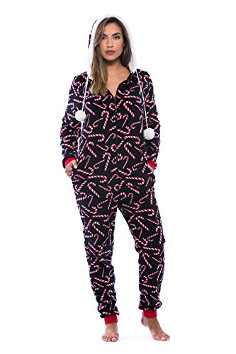 Adult Onesie, Black - Candy Cane