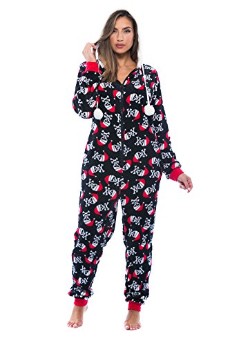 Adult Onesie, Black - Santa Skull