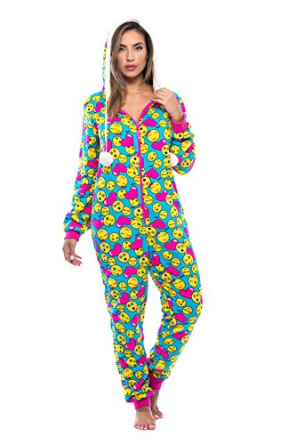 Adult Onesie, Blue - Emoji Hearts