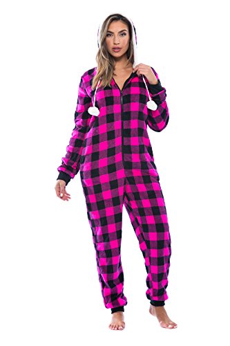 Adult Onesie, Fuchsia Buffalo Plaid