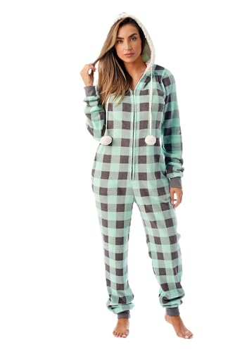 Adult Onesie, Mint Buffalo Plaid