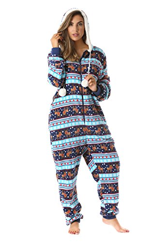 Adult Onesie, Navy - Reindeer Snow