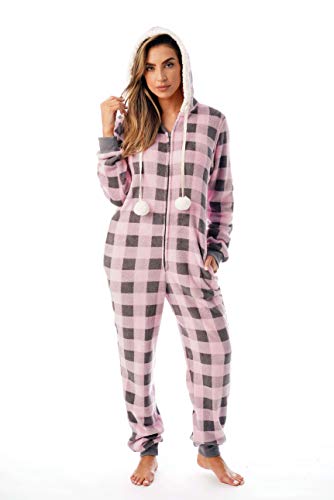 Adult Onesie Pajamas, Pink Buffalo Plaid