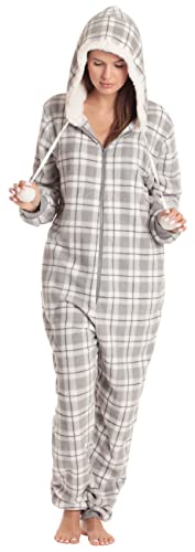 Adult Onesie Pajamas, Plaid - Grey