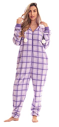 Adult Onesie Pajamas, Purple Plaid