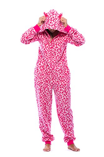 Adult Onesie with Animal Prints, Pink Leopard