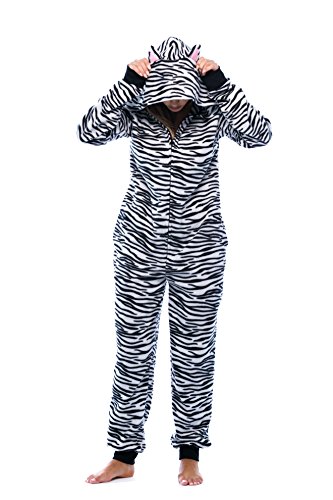 Adult Onesie with Animal Prints, White Tiger