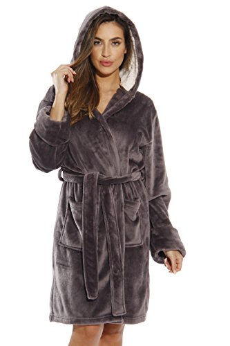 Bath Robes for Women, Nickel With Sherpa Lined Hood