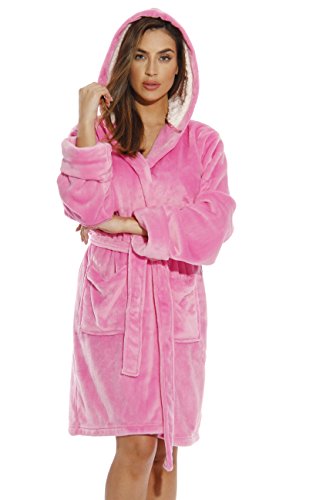 Bath Robes for Women, Pink With Sherpa Lined Hood