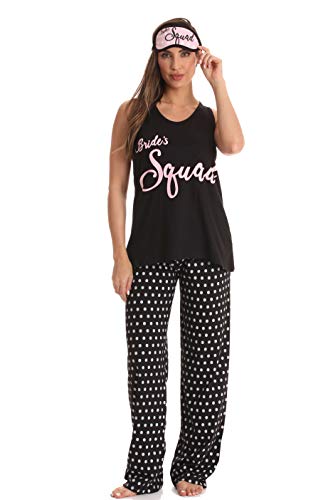 Bridal Party Pants Set with Sleep Mask, Black - Brides Squad