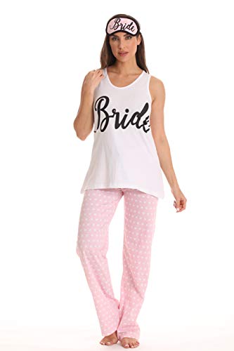 Bridal Party Pants Set with Sleep Mask, White - Bride