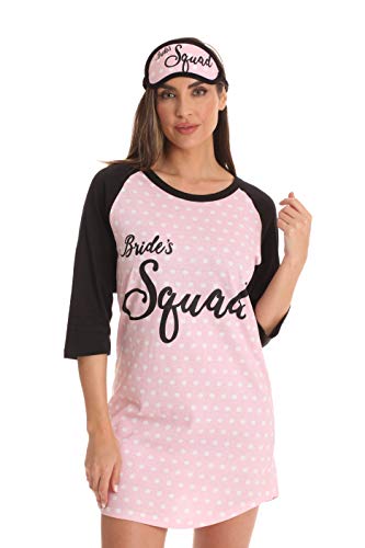 Bridal Party Sleep Shirt with Sleep Mask, Pink - Brides Squad