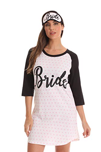 Bridal Party Sleep Shirt with Sleep Mask, White - Bride
