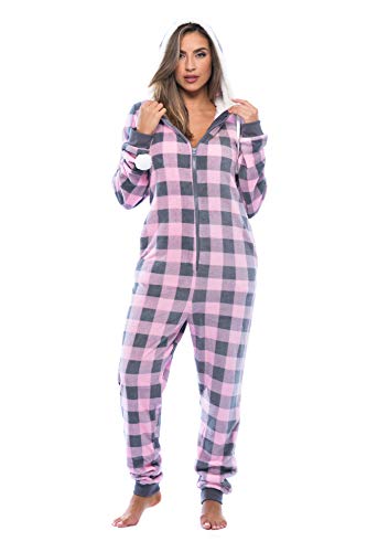 Buffalo Plaid Adult Onesie, Pink Buffalo Plaid