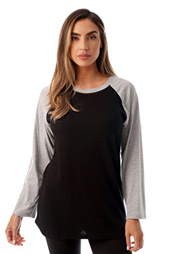 Colorblock Womens Baseball Tee Shirt with ¾ Sleeves, Black Grey