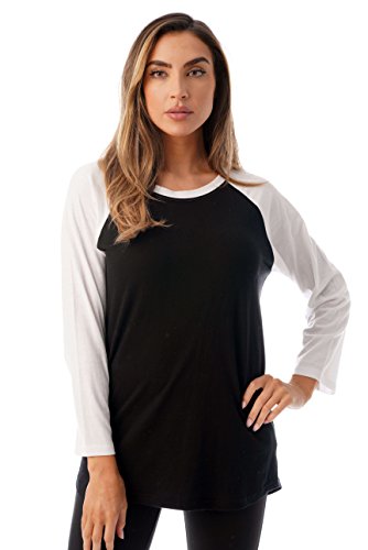 Colorblock Womens Baseball Tee Shirt with ¾ Sleeves, Black White