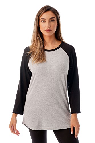 Colorblock Womens Baseball Tee Shirt with ¾ Sleeves, Grey Black