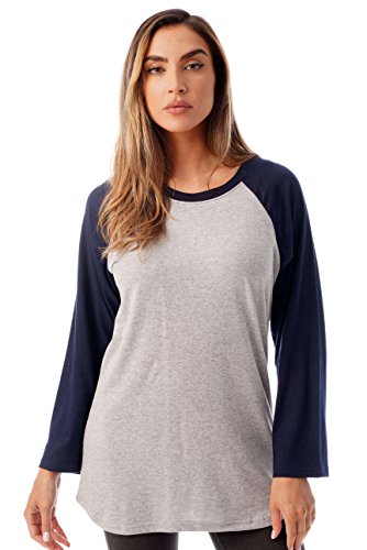 Colorblock Womens Baseball Tee Shirt with ¾ Sleeves, Grey Navy