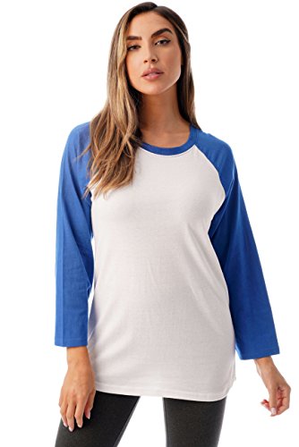 Colorblock Womens Baseball Tee Shirt with ¾ Sleeves, White Royal