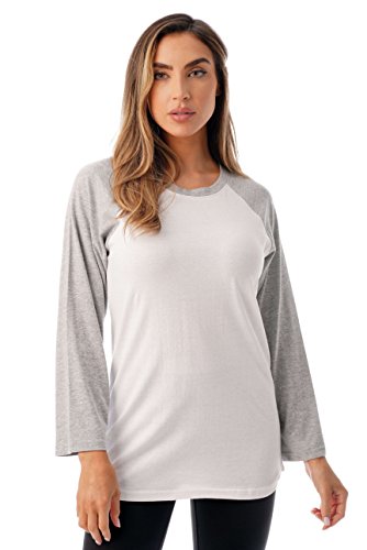 Colorblock Womens Baseball Tee Shirt with ¾ Sleeves, White Grey