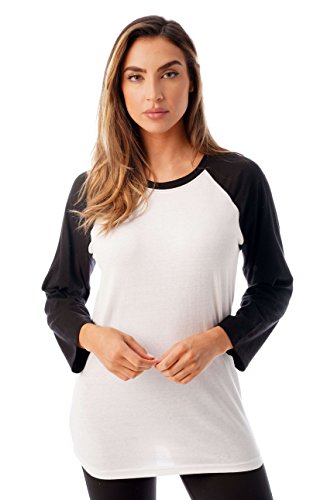 Colorblock Womens Baseball Tee Shirt with ¾ Sleeves, White Black
