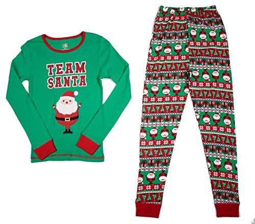 Cotton Pajamas for Girls, Green - Team Santa