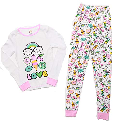 Cotton Pajamas for Girls, White - Love Peace and Treats