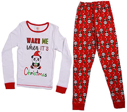 Cotton Pajamas for Girls, White - Santa Panda