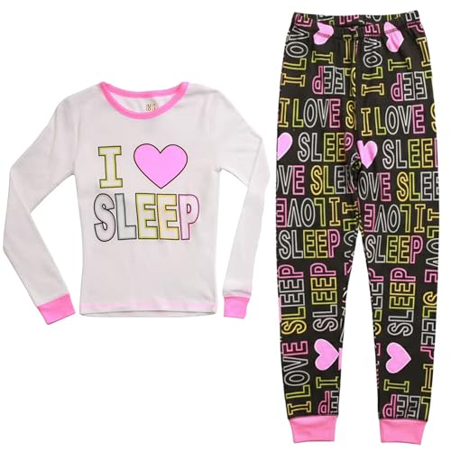 Cotton Pajamas Sets for Girls, White - I Love Sleep