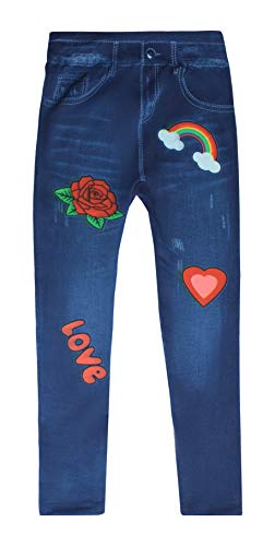 Denim Wash Leggings for Girls, Basic Finish With Patches