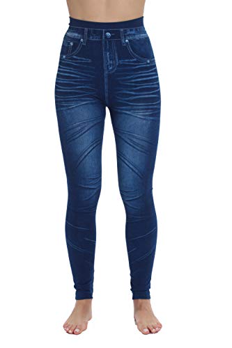 Denim Wash Leggings for Women, Blue Basic 2