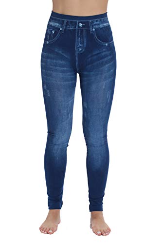 Denim Wash Leggings for Women, Blue Basic