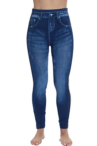 Denim Wash Leggings for Women, Blue Checkered