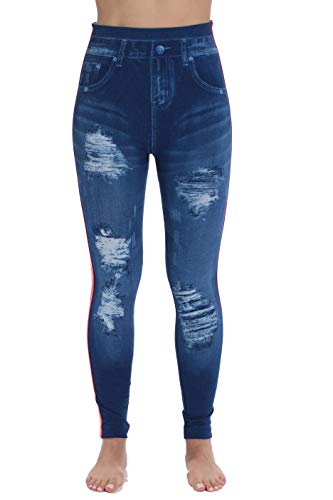 Denim Wash Leggings for Women, Blue Striped