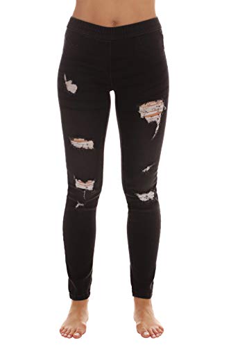 Denim Wash Ripped Jeggings for Women, Black Ripped Denim
