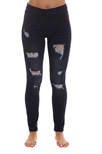 Denim Wash Ripped Jeggings for Women, Dark Ripped Denim