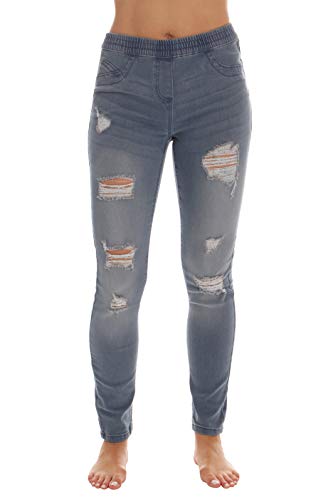 Denim Wash Ripped Jeggings for Women, Light Ripped Denim