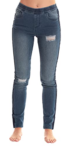 Denim Wash Ripped, Medium Ripped Denim Stretch Fabric With Contrast