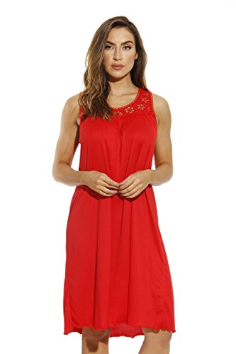 Dreamcrest Silky Soft Nightgown Crochet Trim Sleep Dress, Red