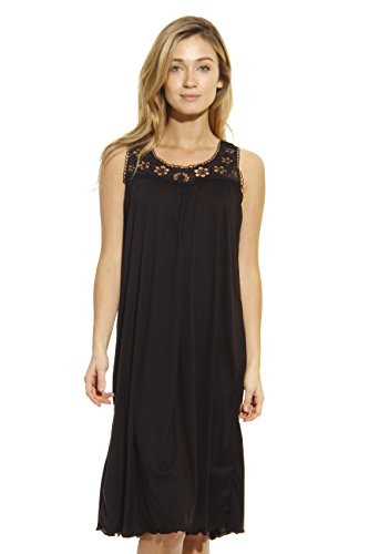 Dreamcrest Silky Soft Nightgown Crochet Trim Sleep Dress, Black